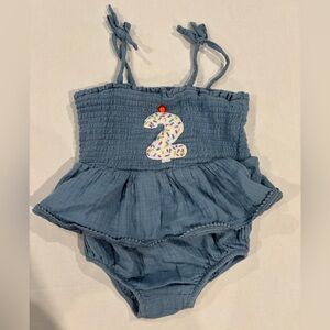 Hand Embroidered 2nd Birthday Romper Baby Girl Size 24 months